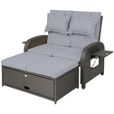 Patio Rattan Daybed, Wicker Outdoor Daybed with Storage Ottoman, Loveseat w/ Adjustable Backrest, Gray