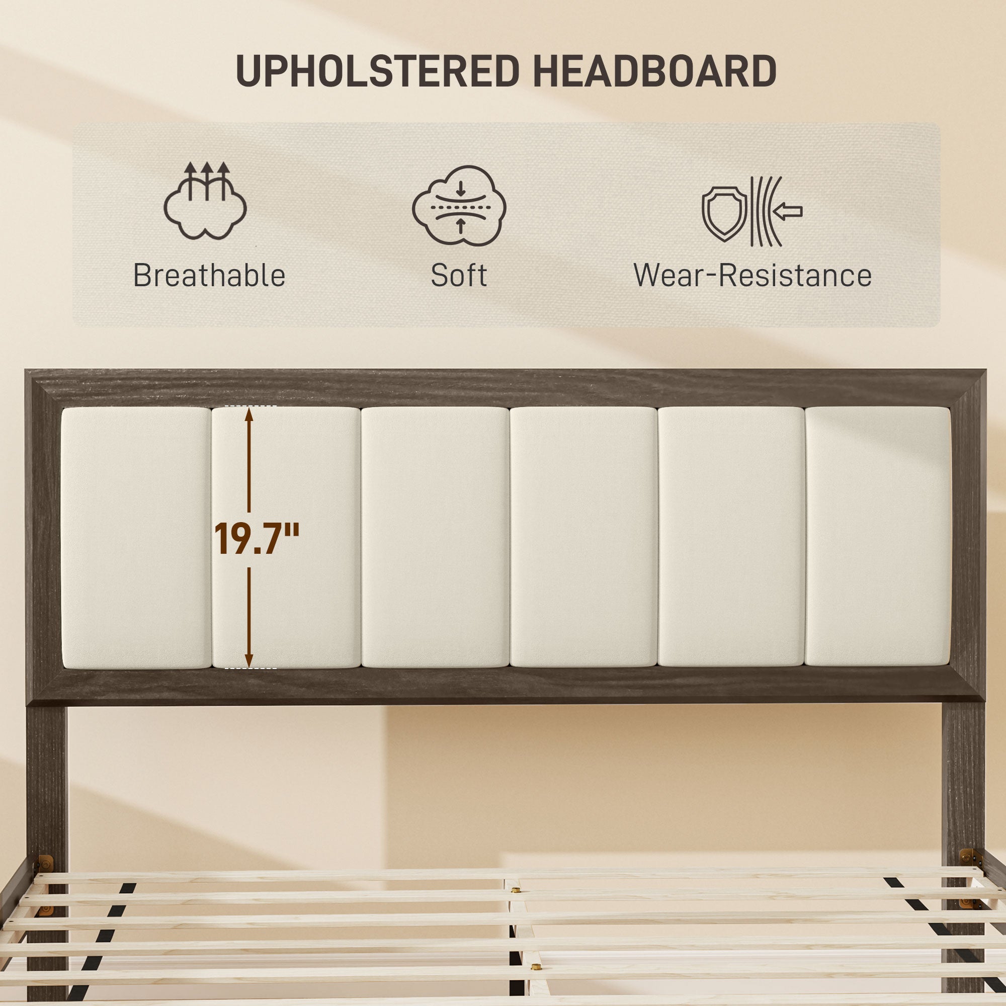 Full Bed Frame with Headboard Full Size Platform Bed Frame with Wooden Slats No Box Spring Needed Charcoal Gray
