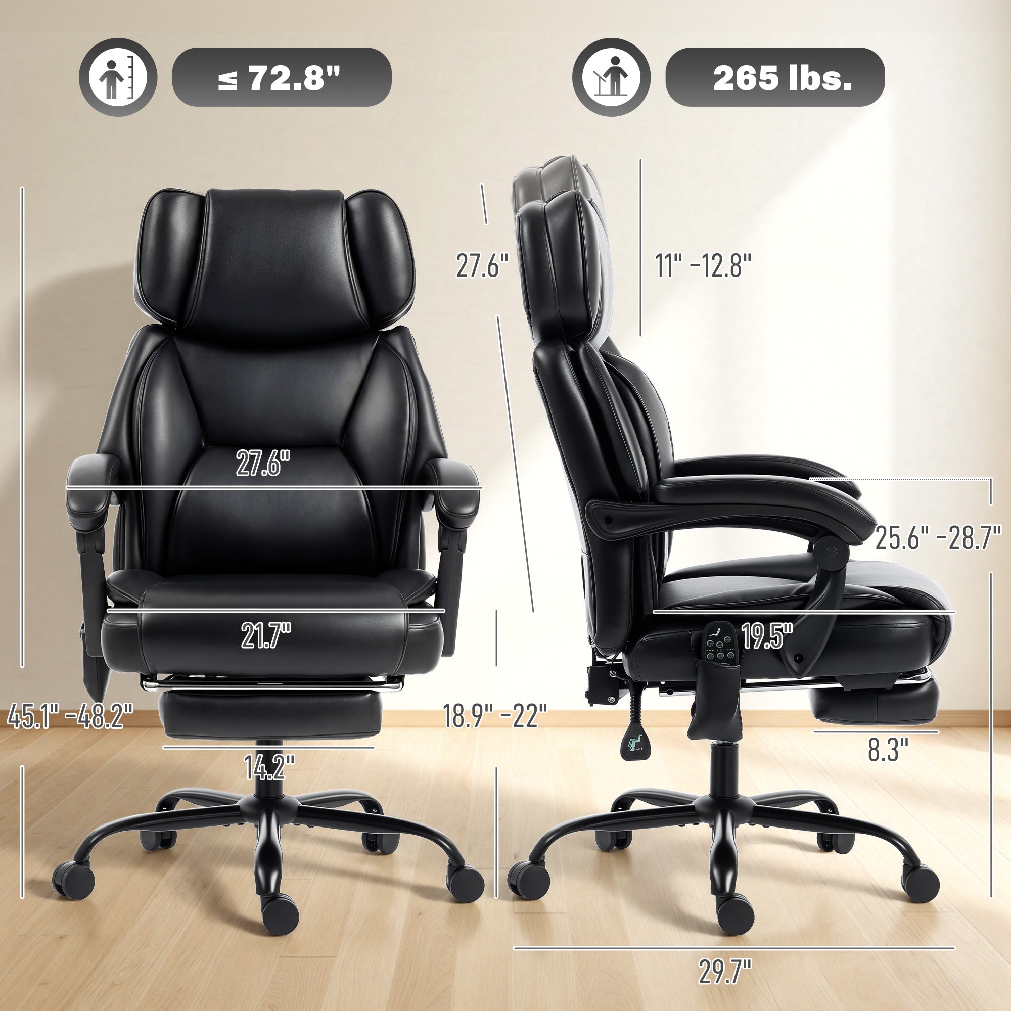 High Back Vibration Massage Office Chair Heated Reclining Computer Chair w/ Footrest, Swivel Wheels, Remote, Black