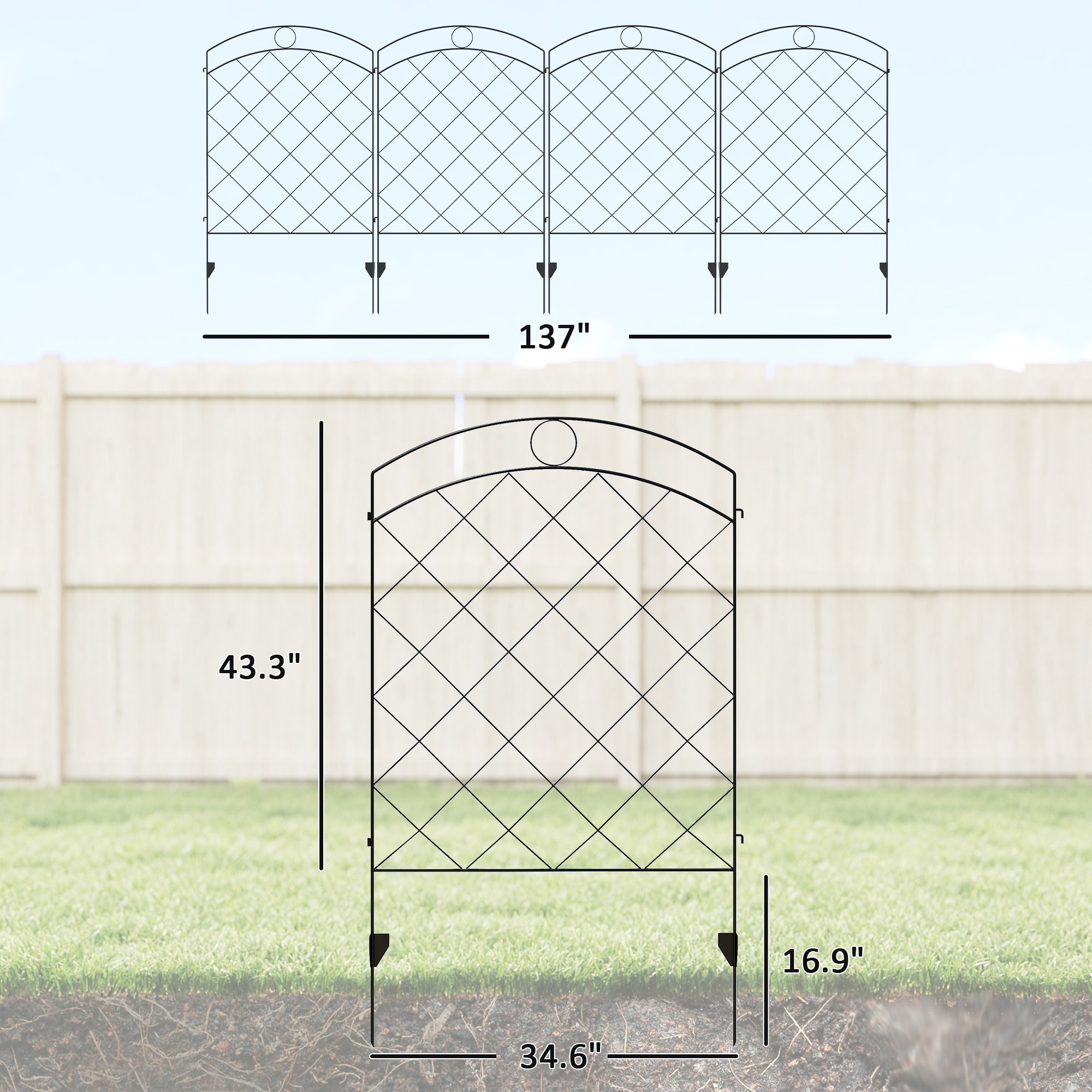 4 Pack Garden Fencing for Yard, Decorative Fence Panels as Flower Edging, Circle