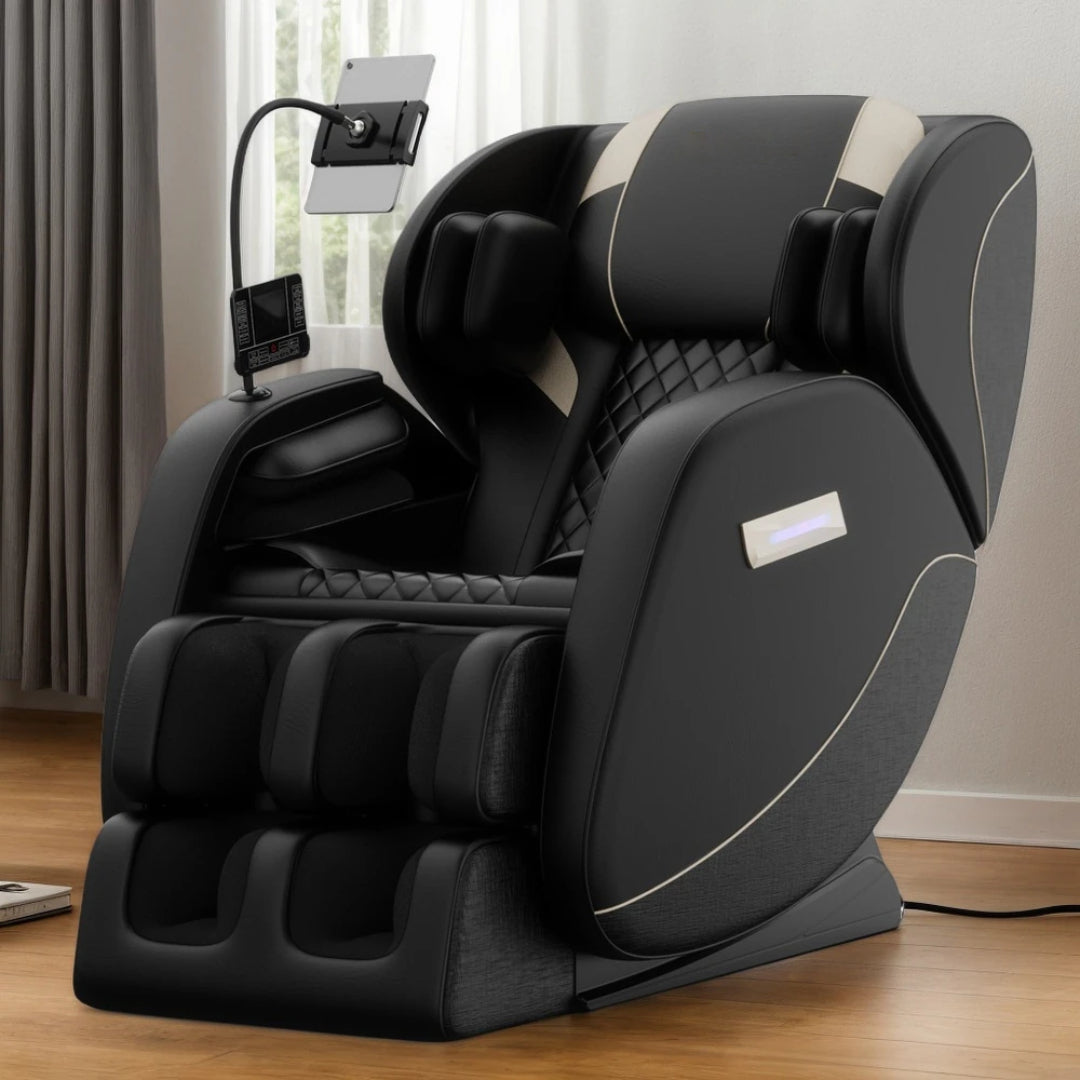 Zero Gravity Massage Recliner with Heating Functions, Full Body Air Pressure, Bluetooth Audio, Adjustable Footrest, 51.5" L x 28" W x 39" H, Black