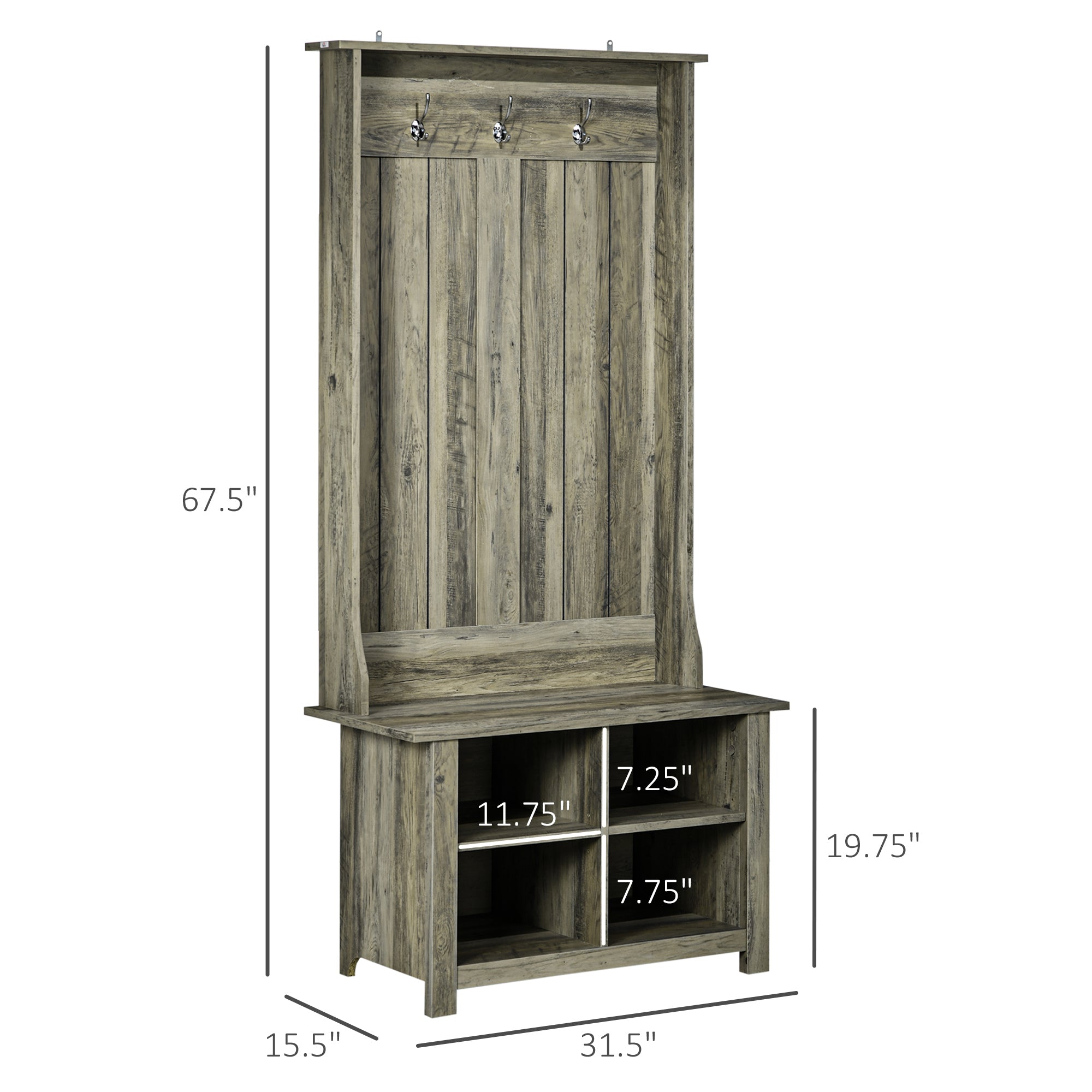 Hall Tree with Shoe Storage Bench Entryway Bench for Living Room, Grey