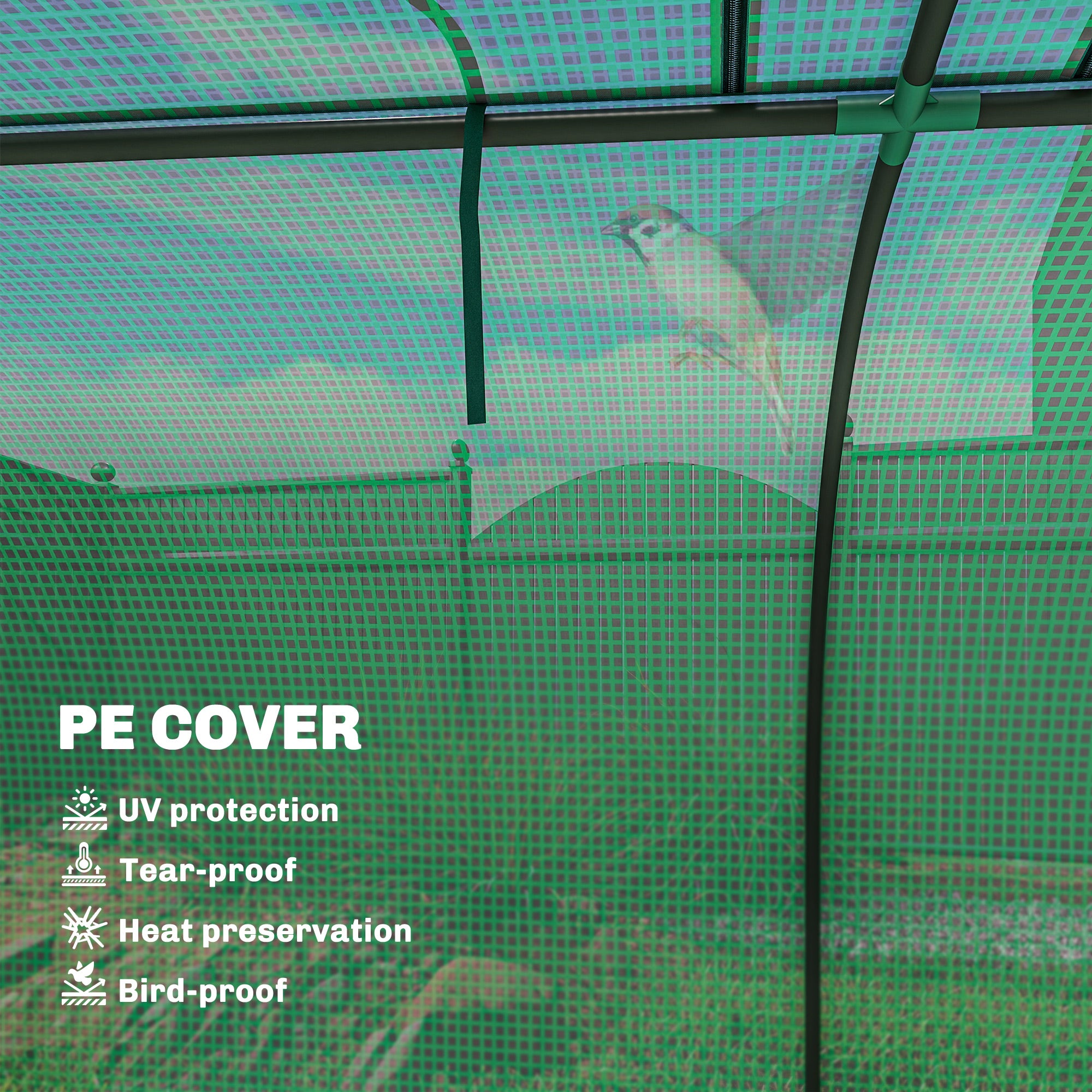 Mini Greenhouse, Portable Greenhouse with 4 Roll-Up Doors, PE Cover, 177.2" x 39.4" x 31.5", Green