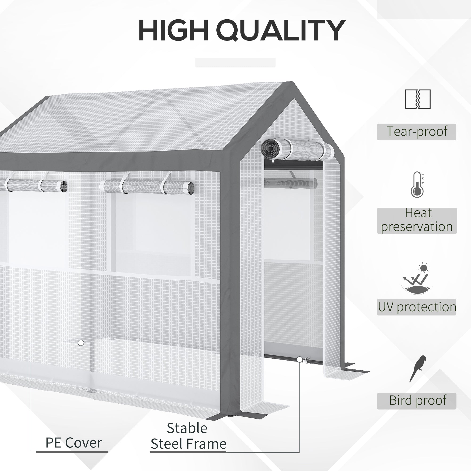 8' L x 6' W x 7' H Outdoor Walk-In Tunnel Greenhouse with Roll-up Windows, 2 Zippered Doors, & Weather Cover
