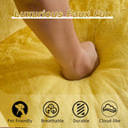 Bean Bag Sofa with High-Density Foam and Faux Fur Fabric, Compressed Sofa Oversized Fluffy Loveseat for Adults, 75" L x 42.5" W x 28.5" H, Yellow
