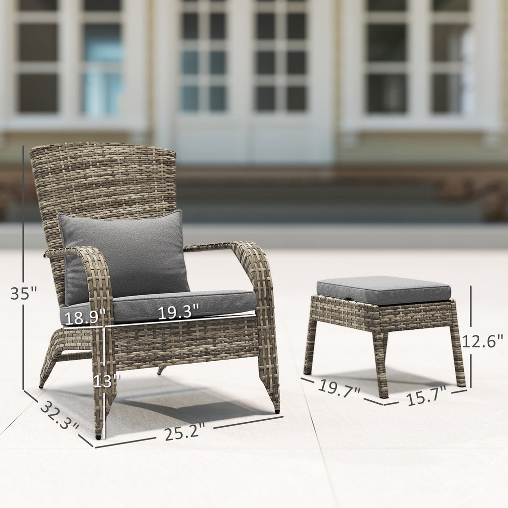 Wicker Adirondack Chair Fire Pit Chair w/ Ottoman & Cushions, Gray