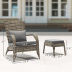 Wicker Adirondack Chair Fire Pit Chair w/ Ottoman & Cushions, Gray