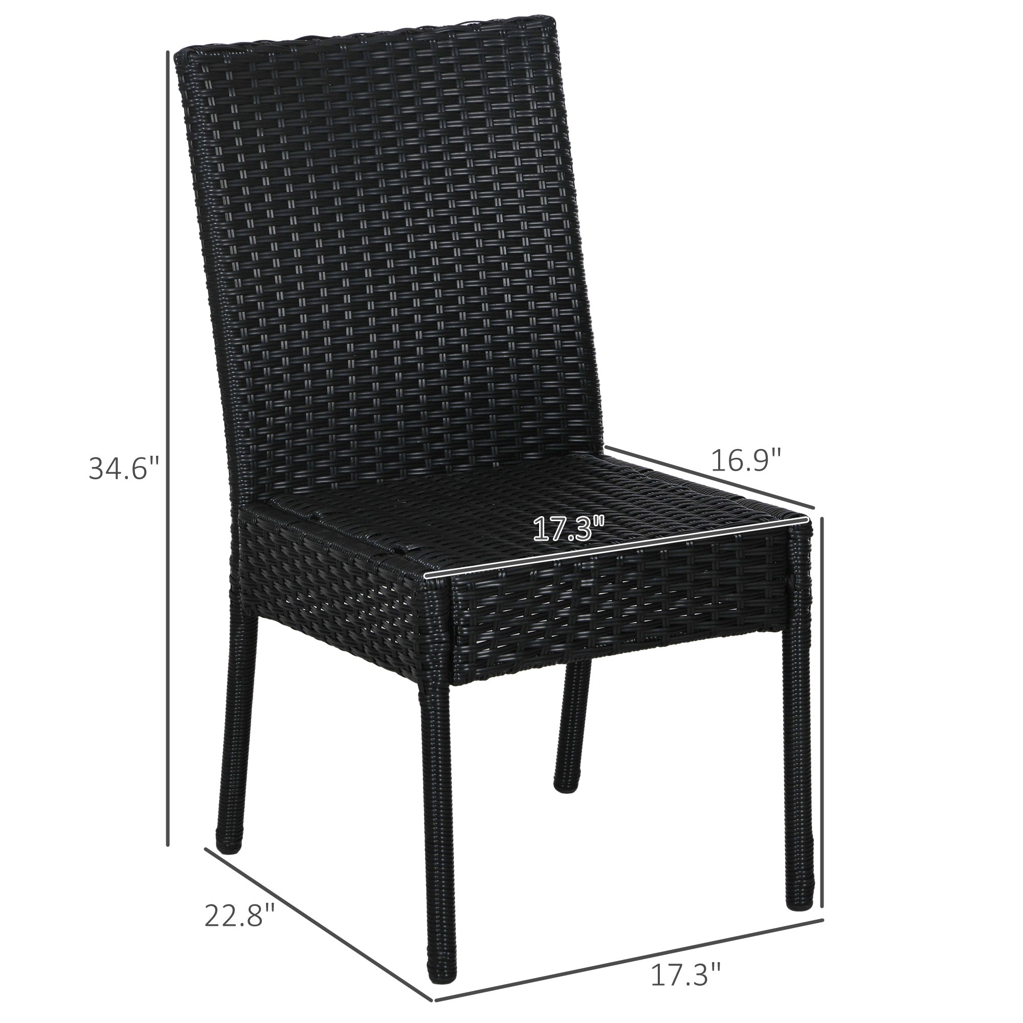 4 PE Rattan Outdoor Dining Chairs with Cushions, Patio Wicker Dining Chairs with Backrest, Black