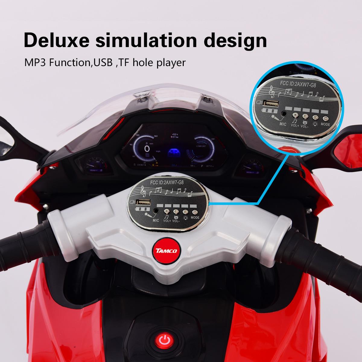 12V Kids Electric Ride-On Motorcycle with LED Lighted Wheels and Bluetooth MP3, Motorbike Perfect for Ages 3–6, 41.5" L x 18" W x 25" H, Red