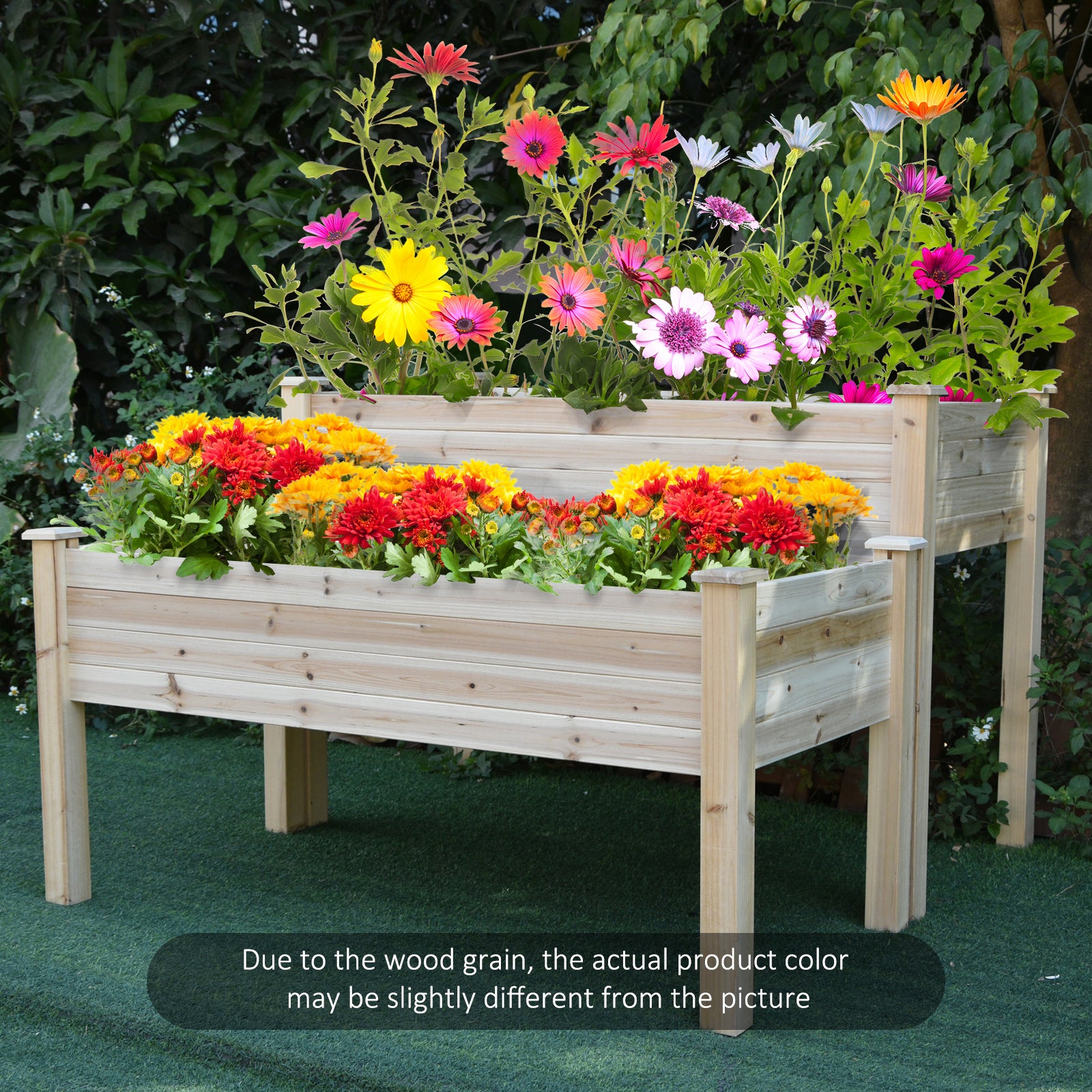 Two-Tier Wooden Elevated Garden Bed with Legs, Large Capacity 45x45 Outdoor Planter for Vegetables, Flowers, and Herbs, Ideal for Gardeners, Natural