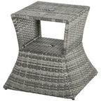 Outdoor Side Table with Umbrella Hole, 2 Tier Rattan Wicker End Table with Storage Shelf, All Weather for Patio, Garden, Backyard, Mixed Gray