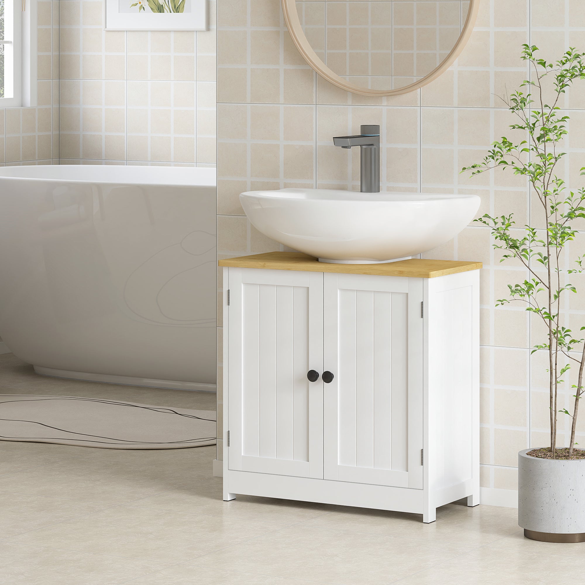 Bathroom Vanities Under Sink Storage Cabinet Cupboard with 2 Doors, 23.5" x 11.75" x 24", White