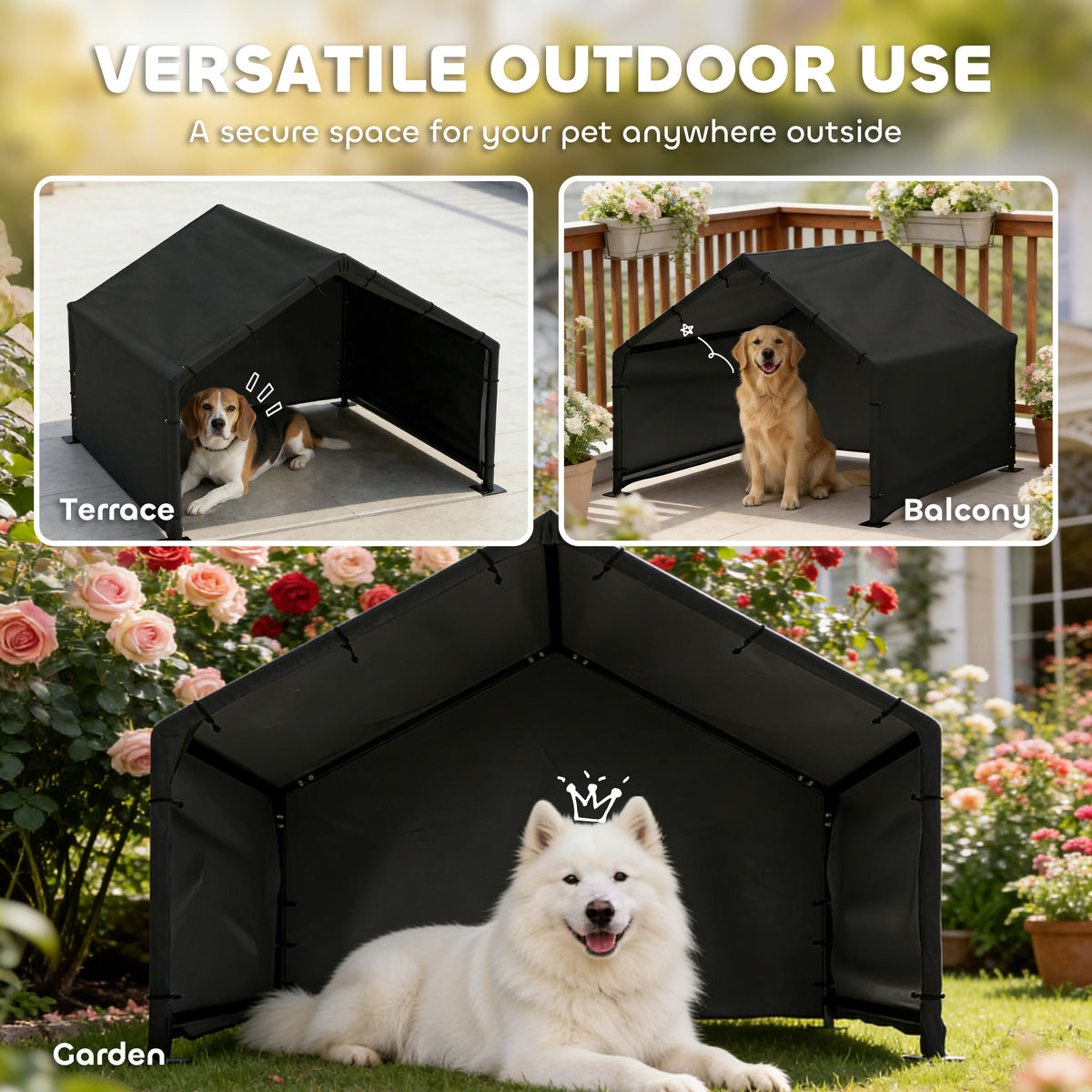 Dog Shade Shelter Outdoor, Dog House Outside with Canopy, Pet Tent for Small Medium Large Breeds