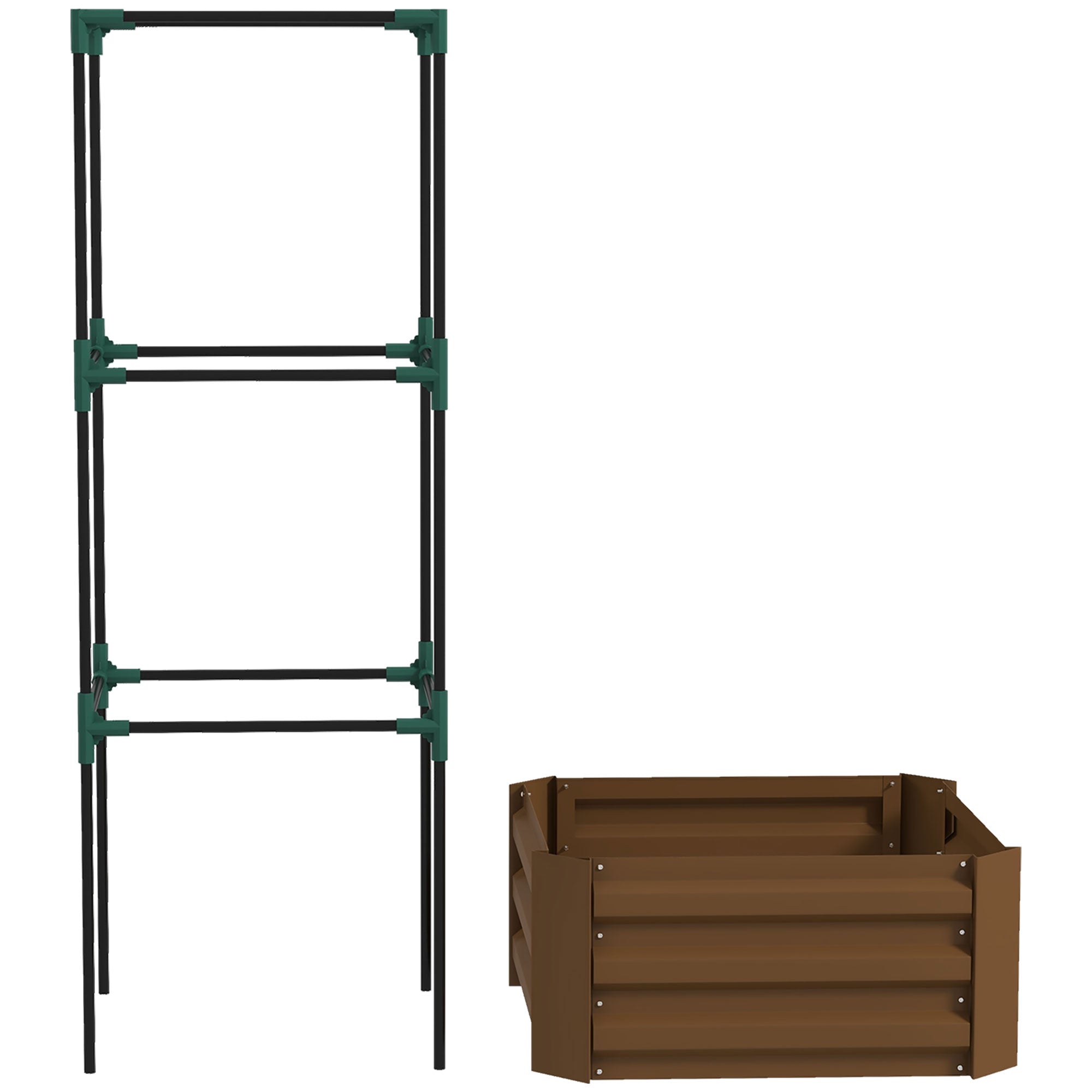 Galvanized Planter Box, 24" x 24" x 55" Raised Garden Bed with Tomato Cage for Climbing Vines, Brown