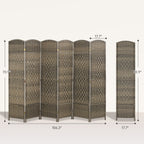 Folding Room Divider Screen 6 Panel 6' Tall Privacy Screen Freestanding Wood Partition for Home Office, Dark Rustic Oak