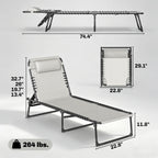 2 Folding Chaise Lounge Pool Chairs with 4-Position Reclining Back, Pillow, Breathable Mesh & Bungee Seat, Dark Blue