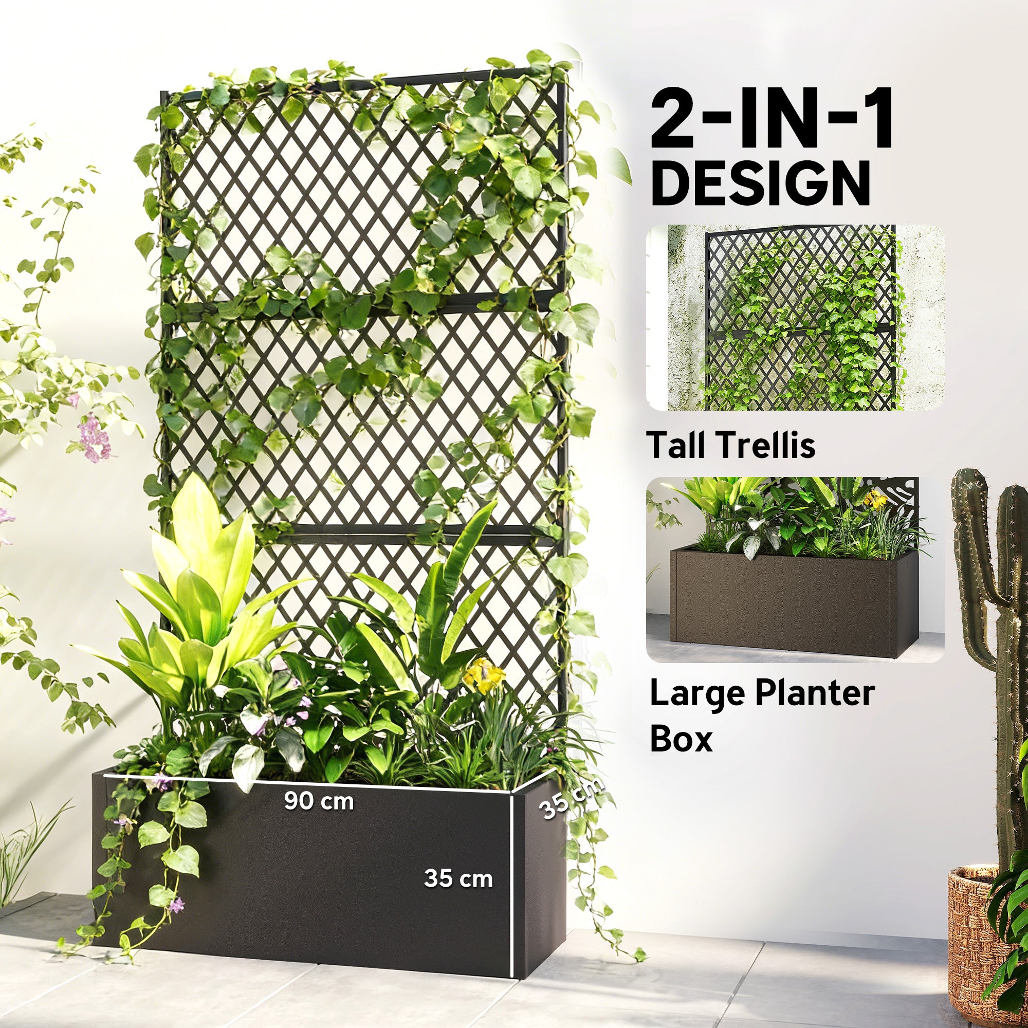 Metal Planter Box with Trellis, Raised Garden Bed with Trellis, Diamond Lattice Privacy Planter for Climbing Plants