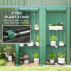 Lean-to Greenhouse with 3 Tier Shelves, Portable Greenhouse with PE Cover, 2 Roll-Up Doors, 56.7" x 18.9" x 59.8", Green
