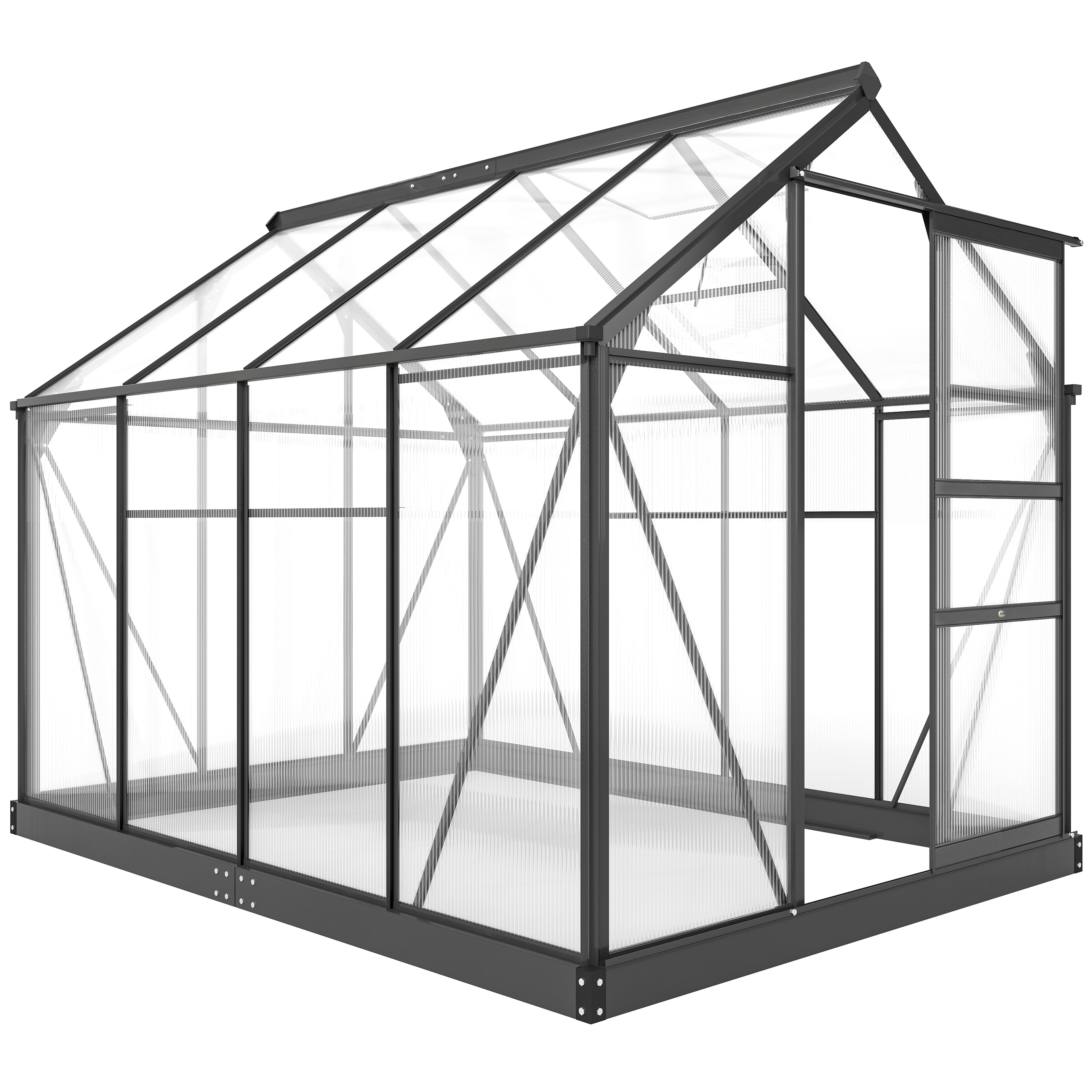 Polycarbonate Greenhouse, Heavy Duty Outdoor Aluminum Walk-in Green House Kit Vent Door, 6.2'x8.3'x6.6' Gray