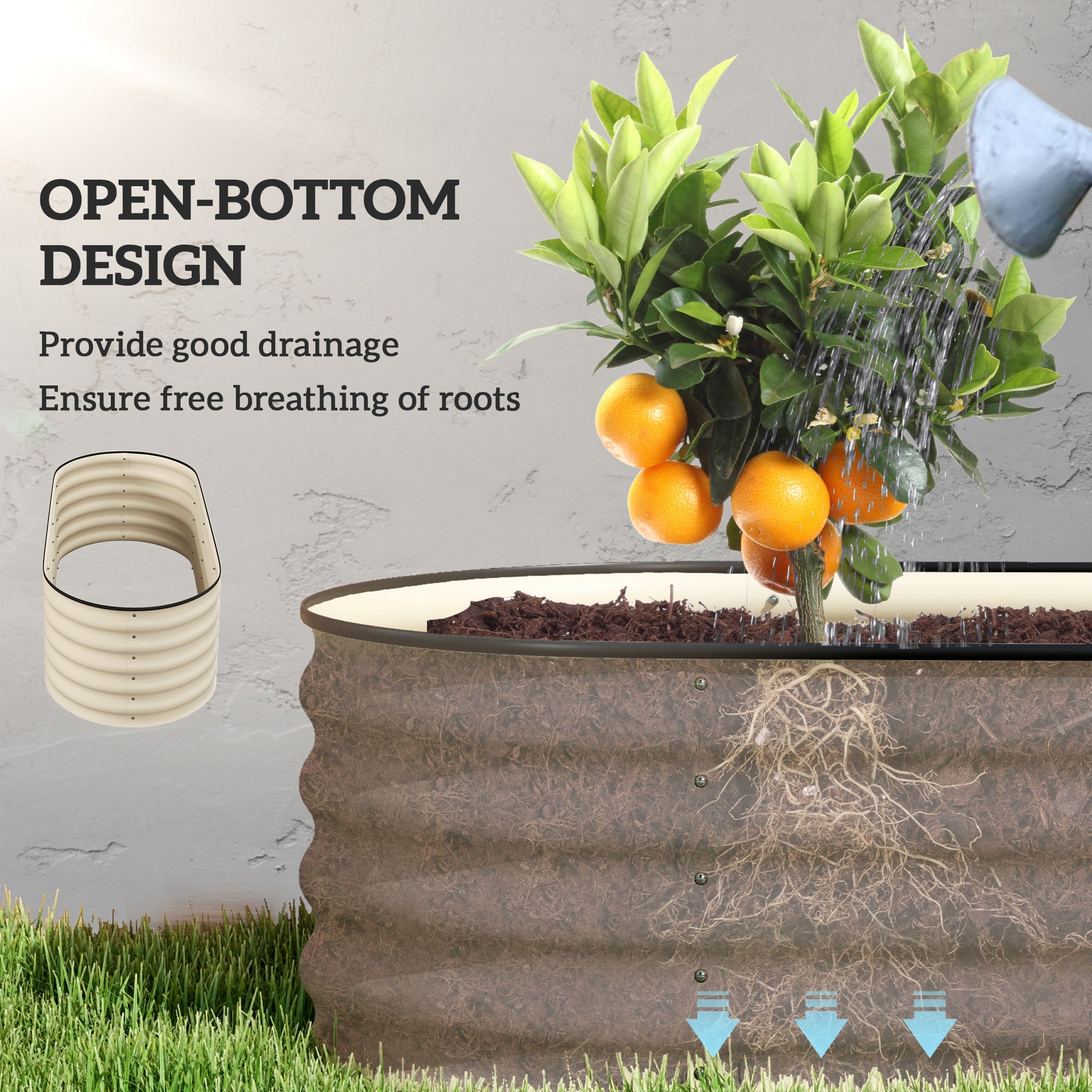 4.9' x 2' x 1.4' Galvanized Raised Garden Bed Kit, Metal Planter Box with Safety Edging, Cream