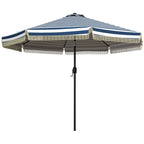9ft Patio Umbrella Outdoor Table Umbrella w/ Tilt, Crank, Ruffled, 8 Ribs for Garden, Deck, Pool, Blue Stripe