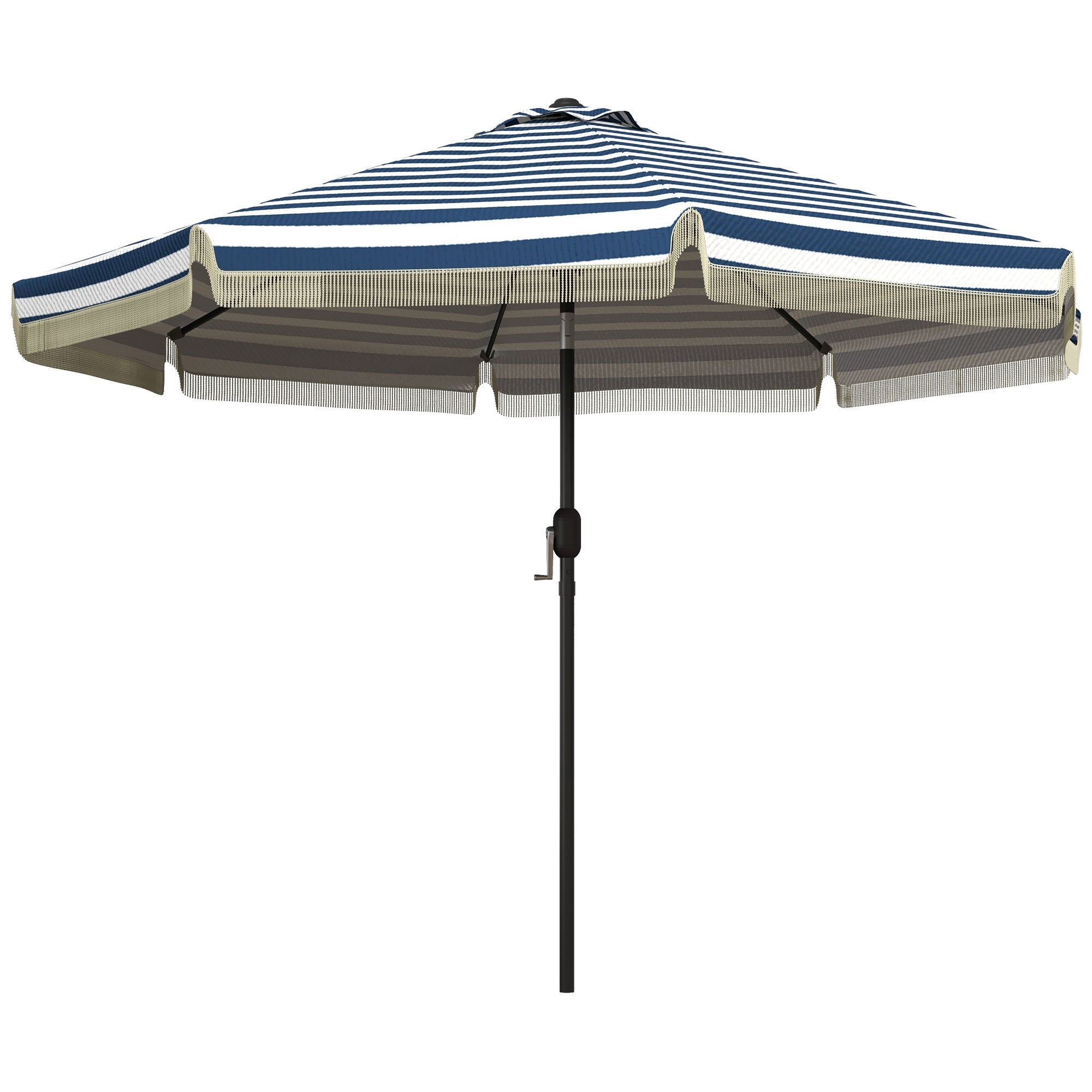 9ft Patio Umbrella Outdoor Table Umbrella w/ Tilt, Crank, Ruffled, 8 Ribs for Garden, Deck, Pool, Blue Stripe