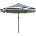 9ft Patio Umbrella Outdoor Table Umbrella w/ Tilt, Crank, Ruffled, 8 Ribs for Garden, Deck, Pool, Blue Stripe