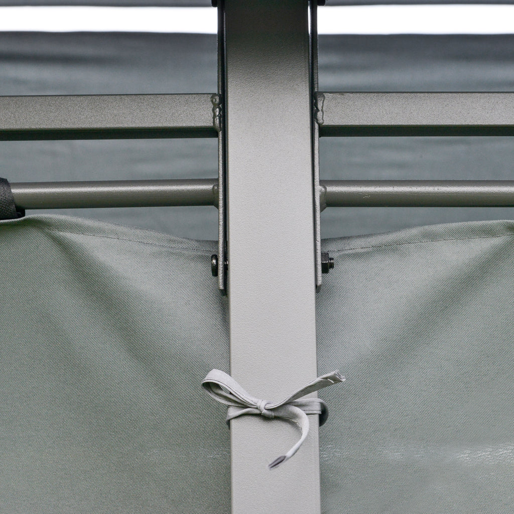 10' x 13' Outdoor Soft Top Gazebo Pergola with Curtains, 2-Tier Steel Frame Gazebo for Patio, Sage Gray