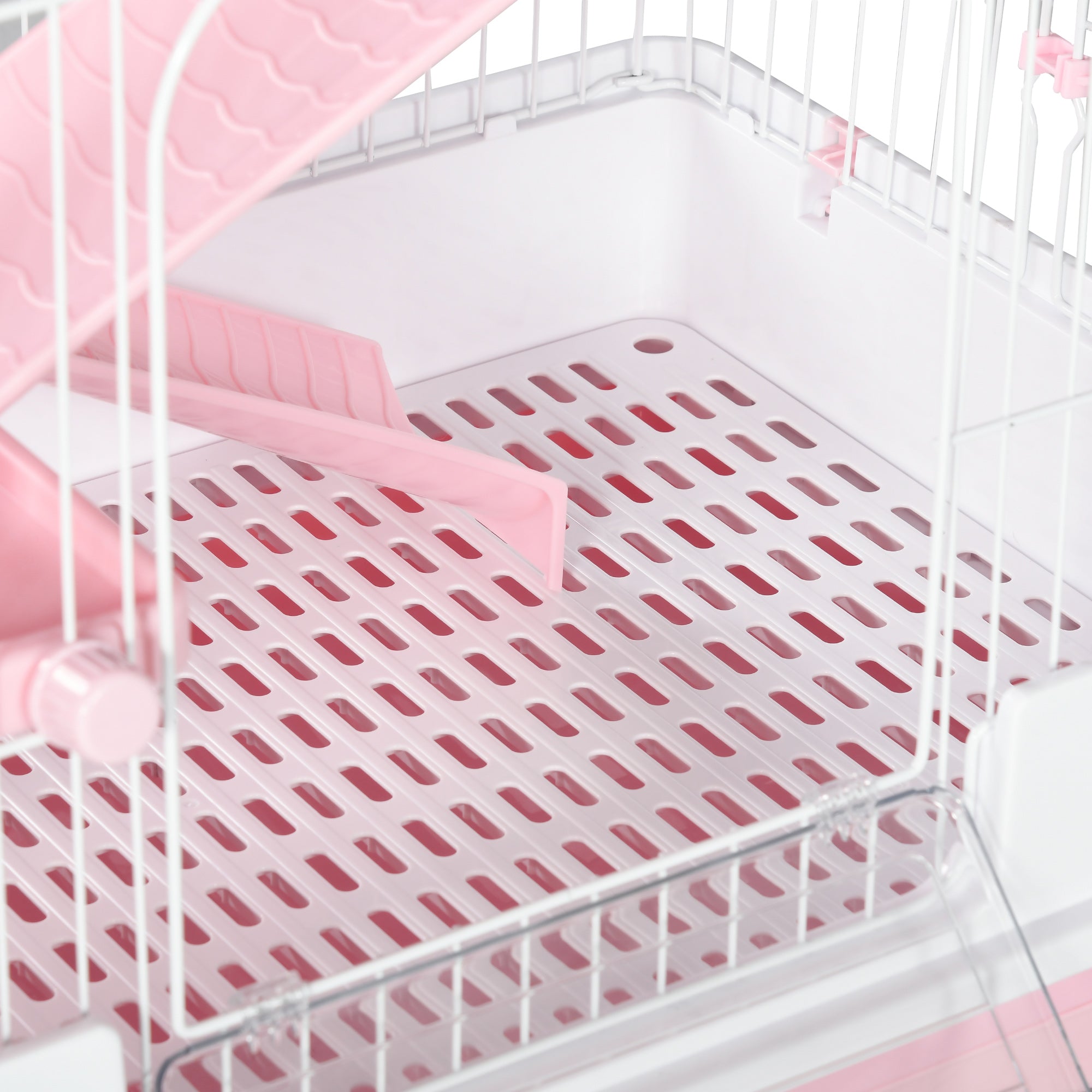 32"L 6-Level Small Animal Cage Rabbit Hutch with Universal Lockable Wheels, Slide-out Tray for Bunny, Chinchillas, Ferret, Pink