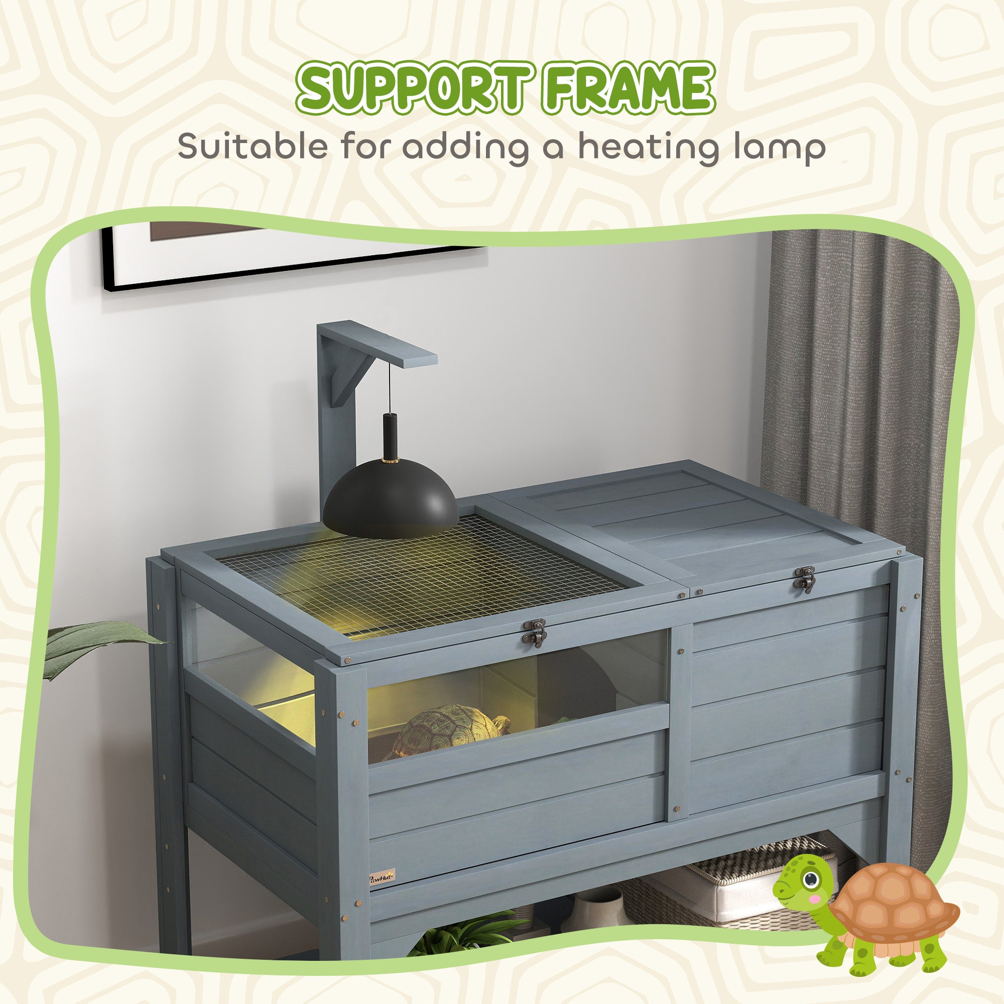 Tortoise Habitat with Shelf Storage Tortoise Gift Accessory with Weather Protection for Indoor, Gray