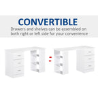 47" Modern Home Office Computer Desk Bookcase Combo Writing Table Workstation with 3 Drawer and Storage Shelf - White