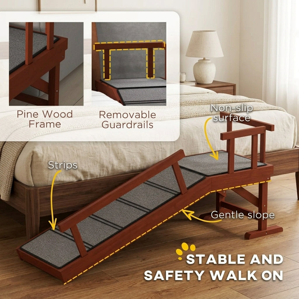 Wooden Dog Ramp with Removable Guardrails, Non-Slip Surface, 49" Long, Brown