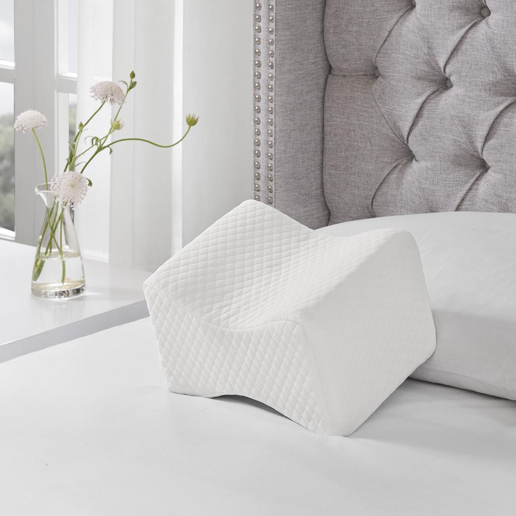 Memory Foam Contour Knee Pillow with Gel Infusion, Machine Washable Cover, Perfect for Side Sleepers, 11" L x 8.5" W x 7" H, White