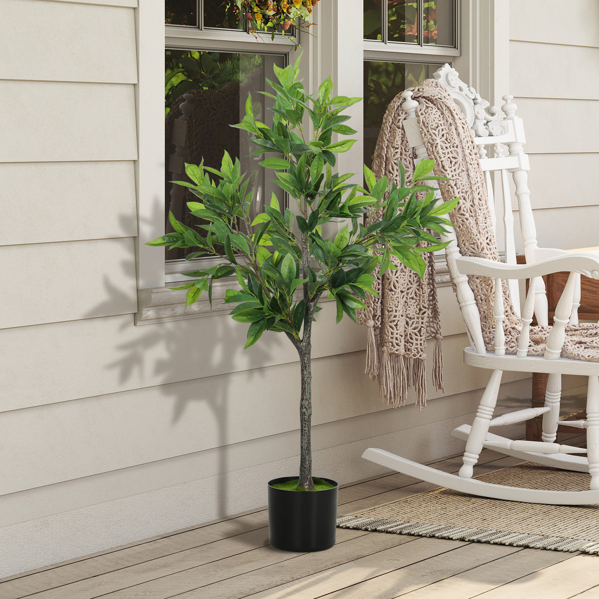 Potted Fake Plant, Lifelike Laurel Artificial Tree with 345 PEVA Leaves for Home Decor, Green