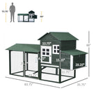 84" Wooden Chicken Coop, Hen House Outdoor with Run Nesting Box, Asphalt Roof, Removable Tray, Ramp, Poultry Cage for 2-3 Chickens, Green