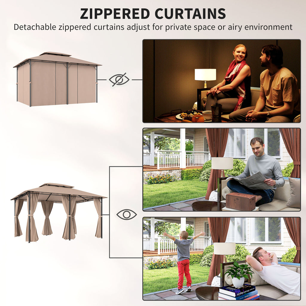 10' x 13' Patio Gazebo, Outdoor Gazebo Canopy Shelter with Curtains, Vented Roof, Steel Frame for Garden, Lawn, Backyard and Deck, Khaki