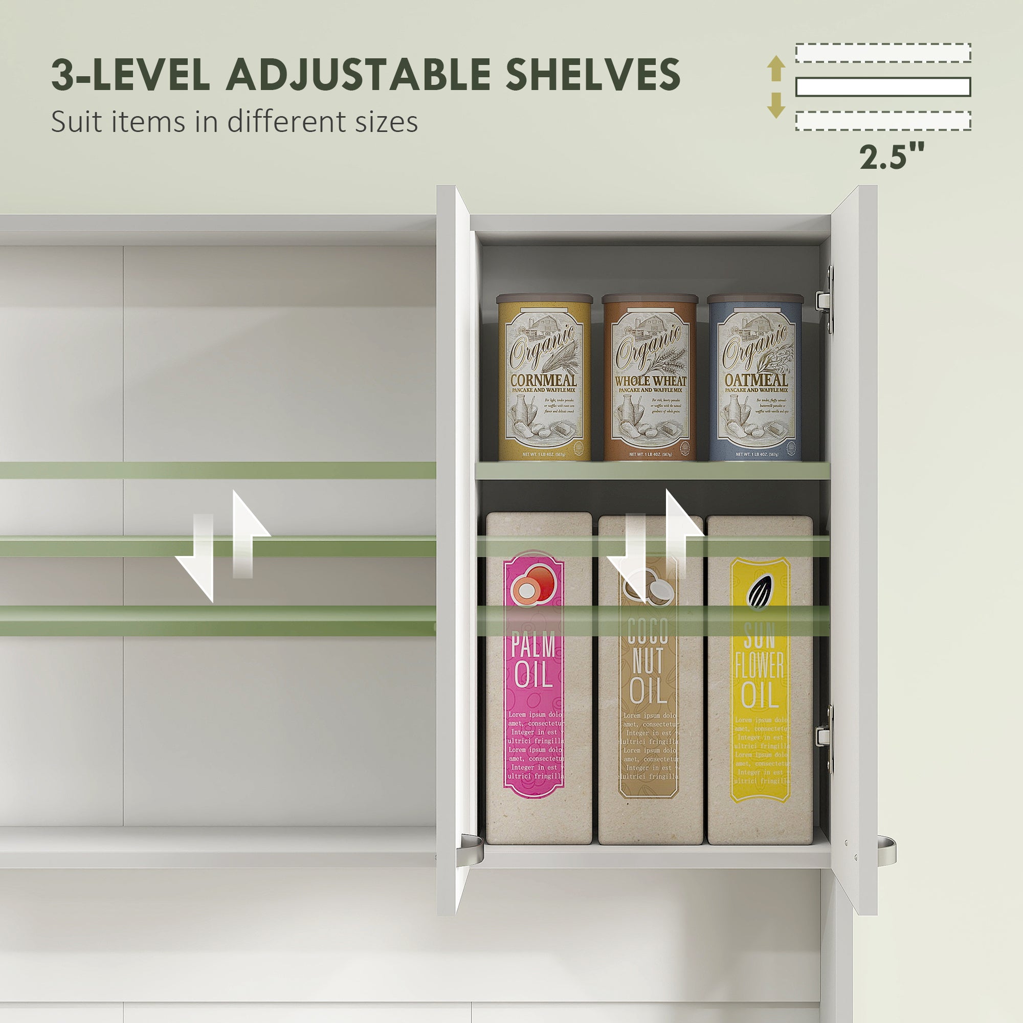 71" Kitchen Pantry Cabinet, Tall Storage Cabinet with Microwave Stand, Modern Kitchen Hutch with Countertop, 6 Doors, Storage Drawer, 3 Adjustable Shelves for Living Room, Dining Room, White