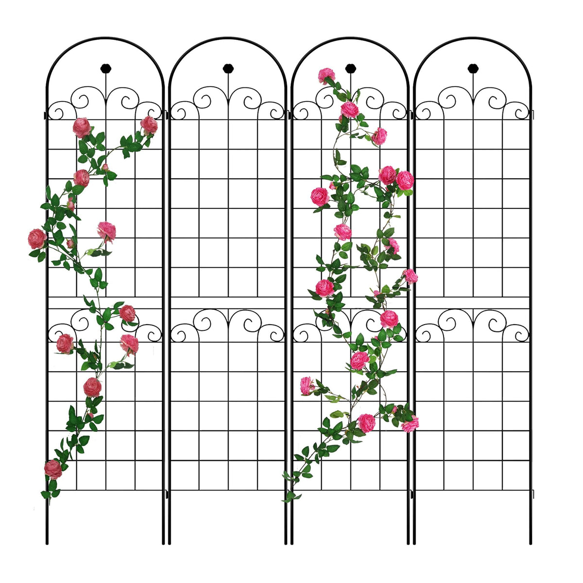 4 Pack Metal Garden Trellis for Climbing Plants with Galvanized Tubes, Easy Assembled Rustproof Plant Support, 80" L x 87" H, Black
