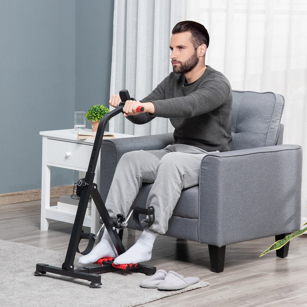 Pedal Exerciser, Hand Arm Knee and Leg Exercise Machine for Seniors, Height-adjustable, with LCD Display and Foot Massage Roller
