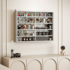 5-Tier Display Cabinet, Wall-Mounted Display Case with 2 Glass Doors and Adjustable Shelves, Gray