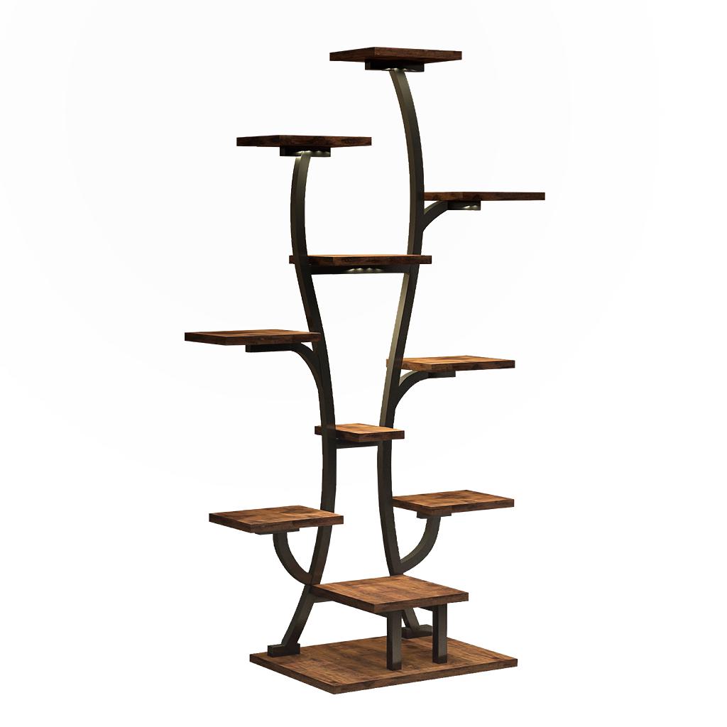 Indoor Plant Stand with Adjustable Grow Lights, Metal Vase-Shaped Plant Holder for Patio, 21.5″ L x 10″ W x 64.5″ H, Black+Dark Walnut