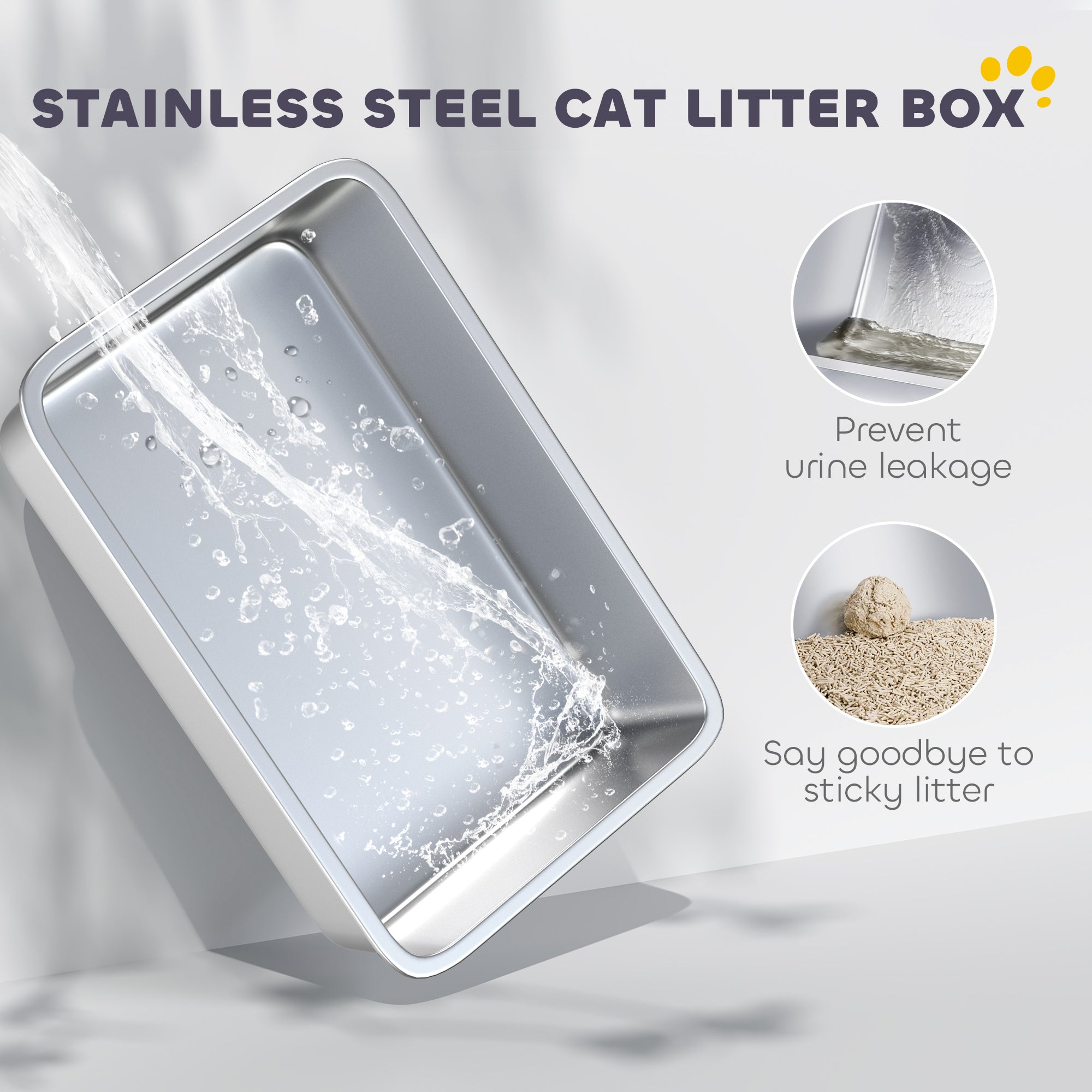 2 in 1 Stainless Steel Cat Litter Box with Removable Lid, Scoop, Filter Bags, for Small to Large Cats, Gray