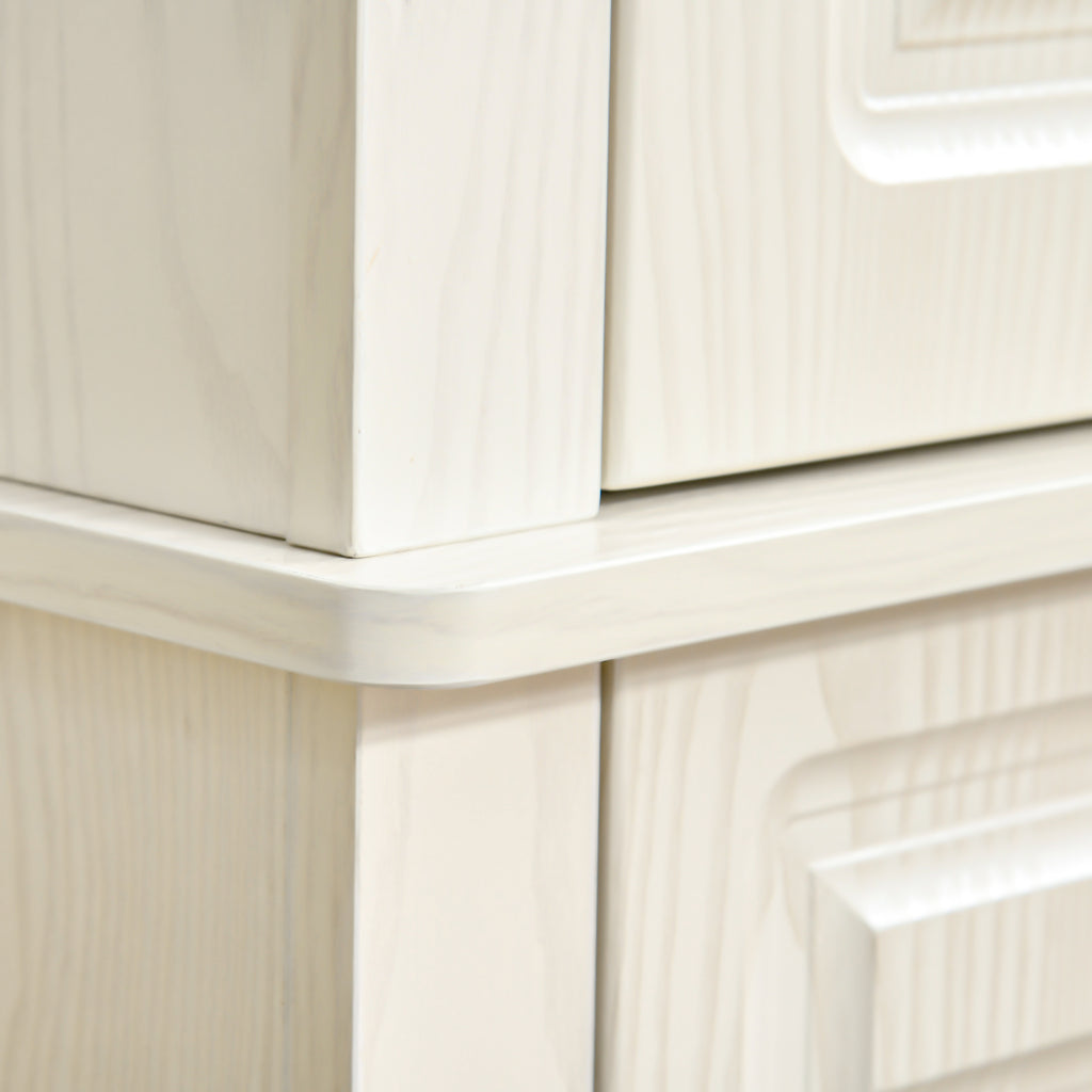 71" Freestanding Kitchen Pantry with 4 Doors and 2 Large Cabinets, Tall Storage Cabinet with Drawer, Distressed White