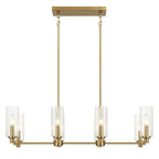 Willow 8-Light Island Pendant Lamp with Clear Ribbed Glass, Satin Brass Finish, 36" L x 15" W x 9" H, Antique Brass+Clear