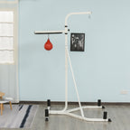 2-in-1 Punching Bag Stand, Adjustable Height Heavy Bag Stand with Weighted Base and Speed Bag for Home, White