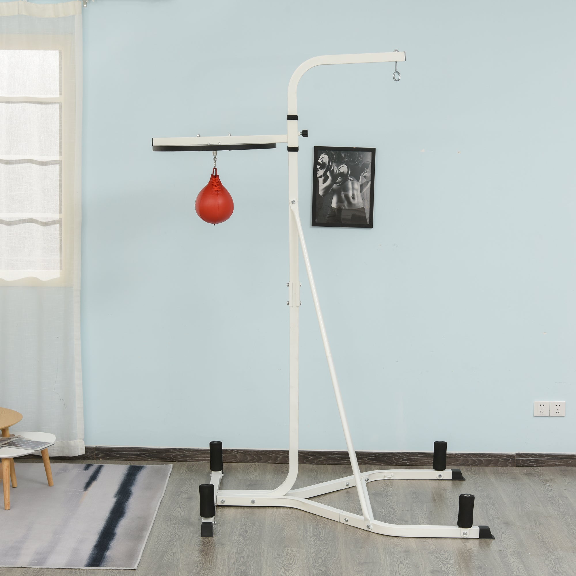 2-in-1 Punching Bag Stand, Adjustable Height Heavy Bag Stand with Weighted Base and Speed Bag for Home, White