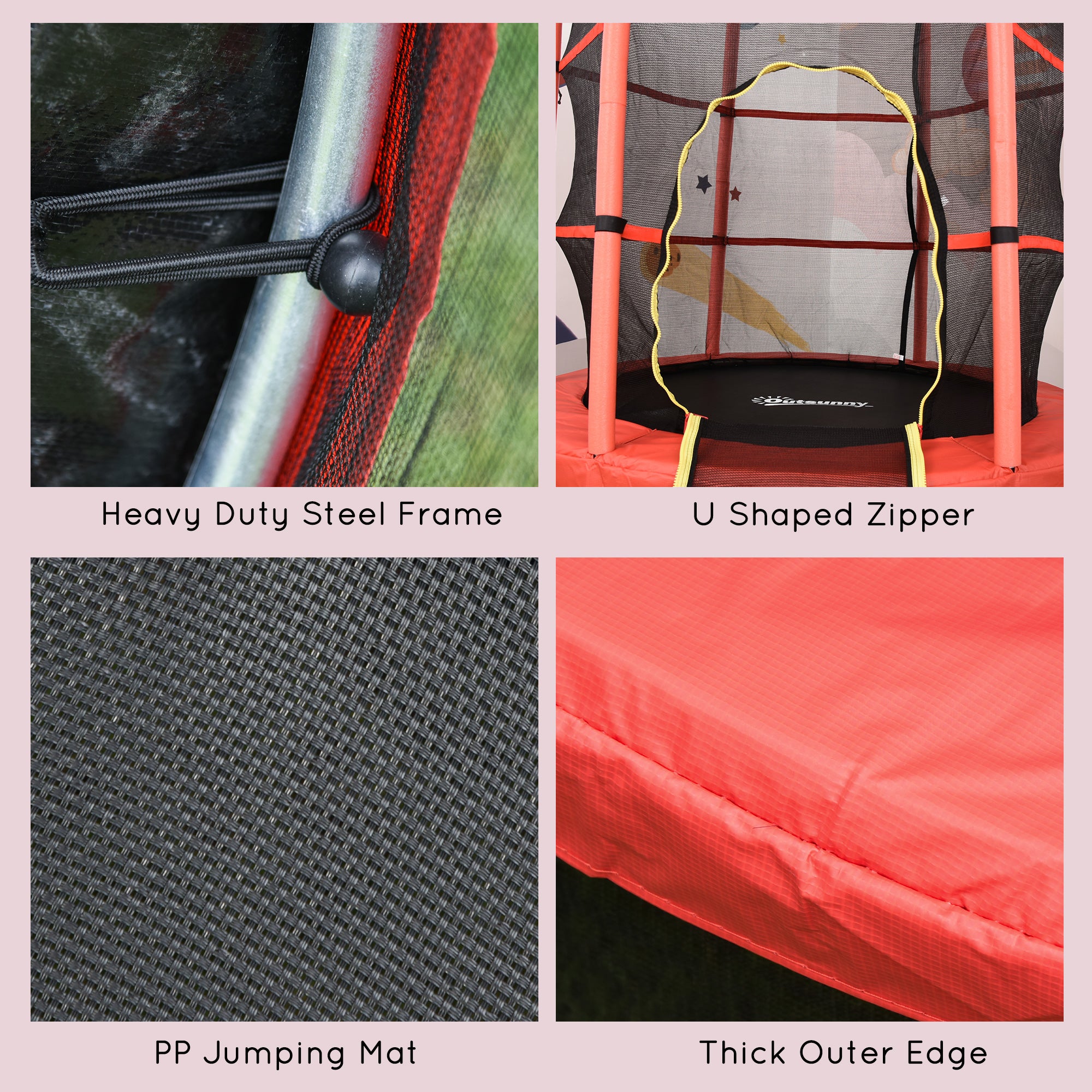 Φ5FT Kids Trampoline with Enclosure Net for Age 3 to 6 Years Red