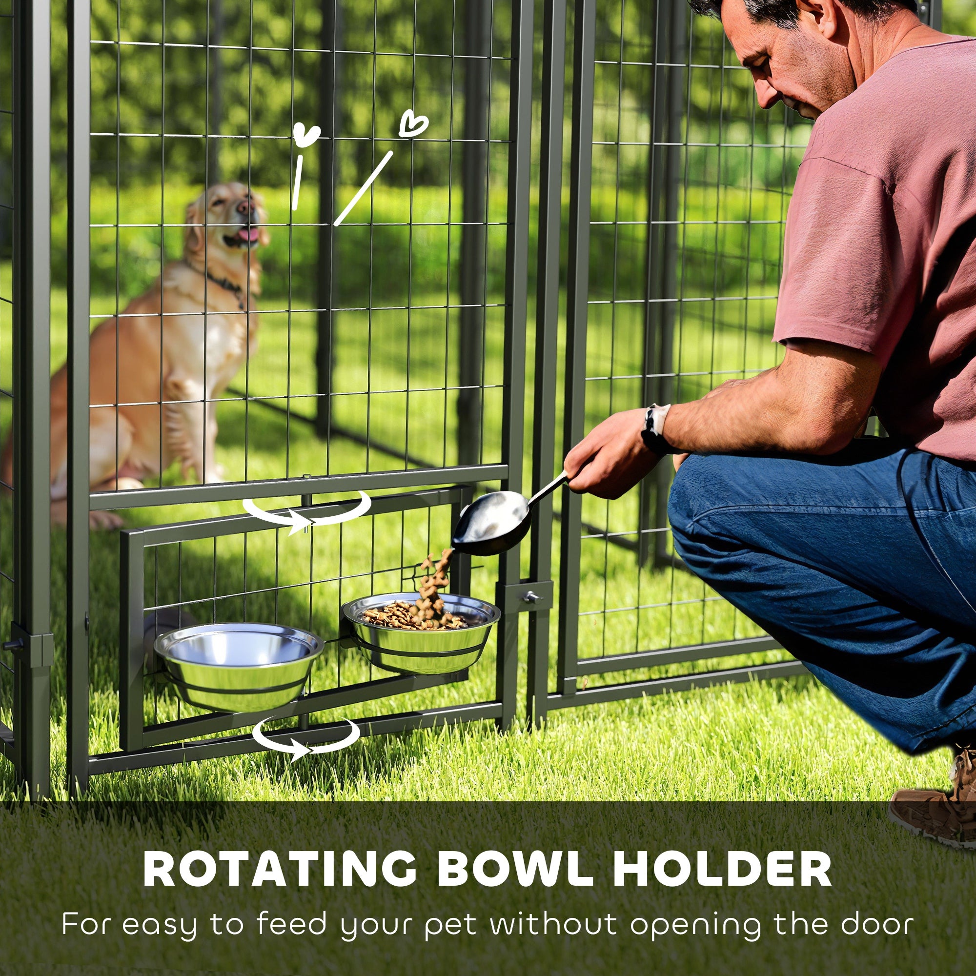 Outdoor Dog Kennel with Rotating Bowl Holders, Walk-in Pet Playpen with Waterproof Cover, 8' x 4' x 6', Red