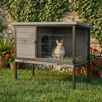 Elevated Rabbit Hutch Outdoor, Wooden Rabbit Cage Bunny House with Pull-out Tray and Openable Plastic Roof