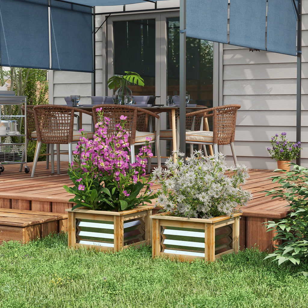 Raised Garden Beds Set of 2, Metal and Wood Combined Planter Box, for Growing Flowers, Herbs and Vegetables